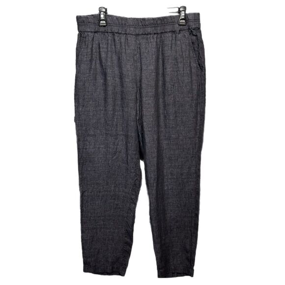 Eileen Fisher Organic Linen Charcoal High Rise Wide Leg Pants Size Medium - Picture 1 of 14